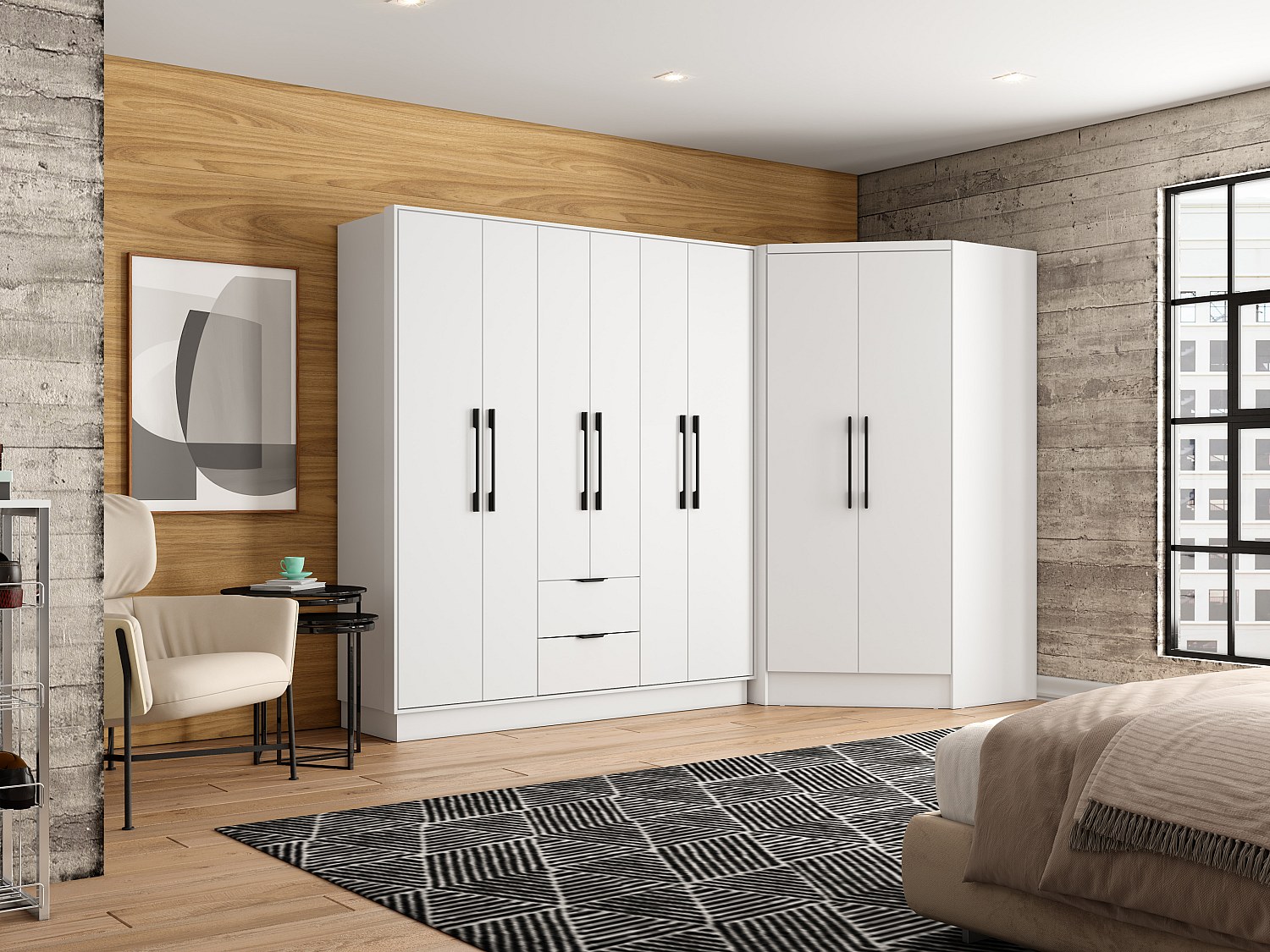 Vente-unique Eckkleiderschrank Mit 8 Türen & 2 Schubladen - 263 Cm - Weiß - Feova