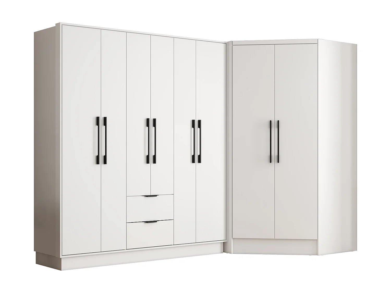 Armoire d'angle 8 portes et 2 tiroirs - L263 cm - Blanc - FEOVA