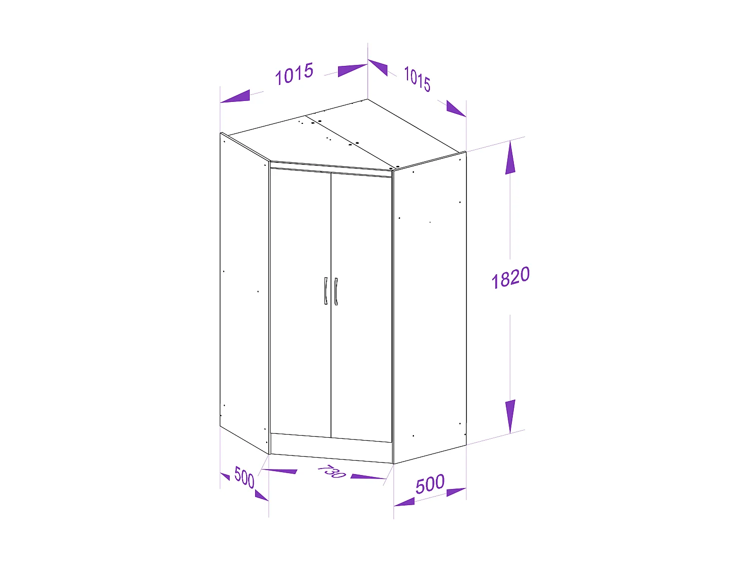 Armoire d'angle 8 portes et 2 tiroirs - L263 cm - Blanc - FEOVA