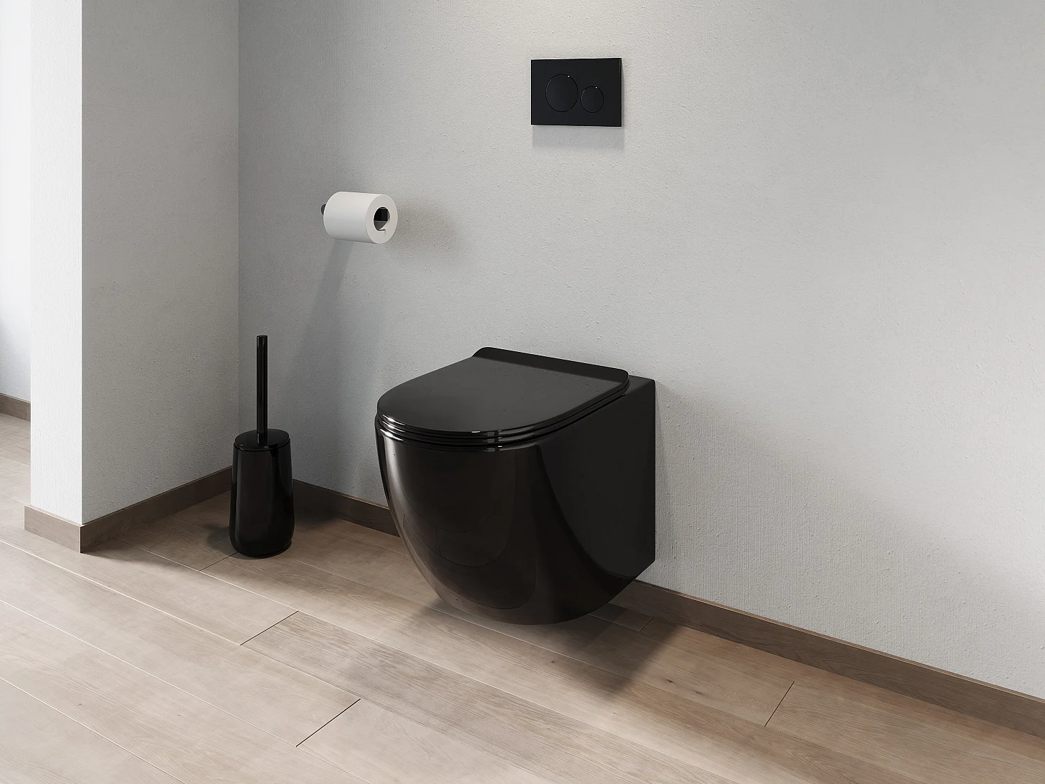 Hangend toilet pakket in glanzend zwart met inbouwreservoir en bedieningsplaat - JAVOINE