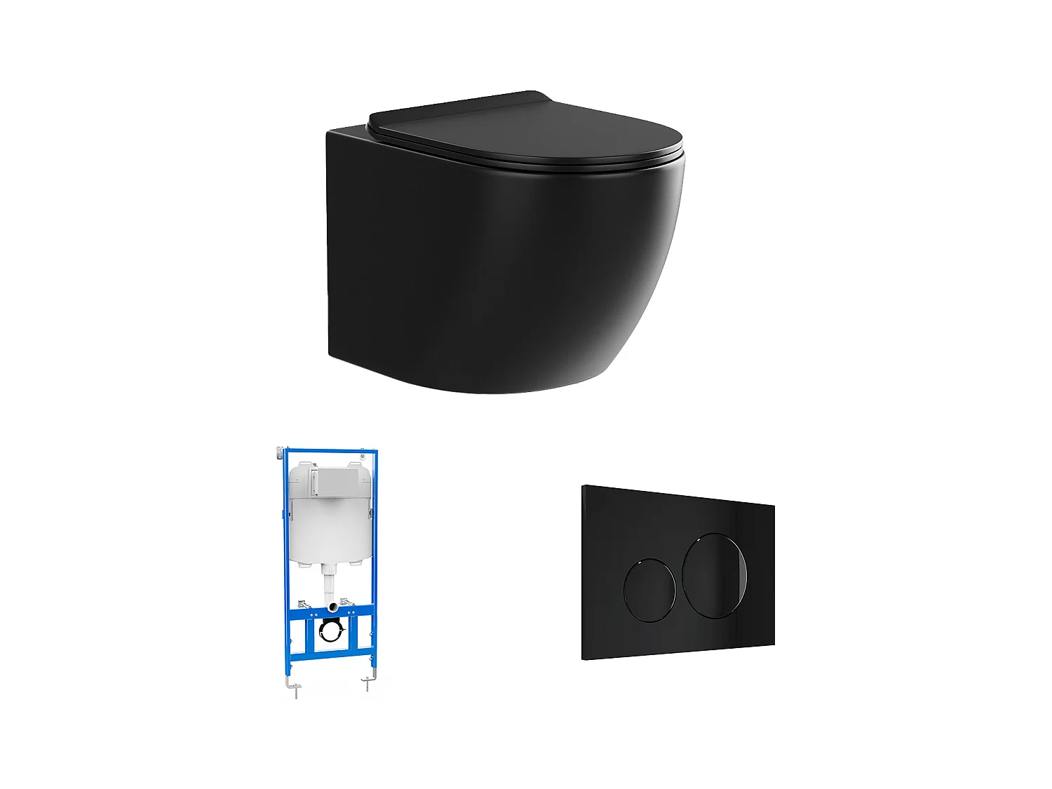 Pack WC suspendu noir mat avec bâti-support et plaque de déclenchement - JAVOINE