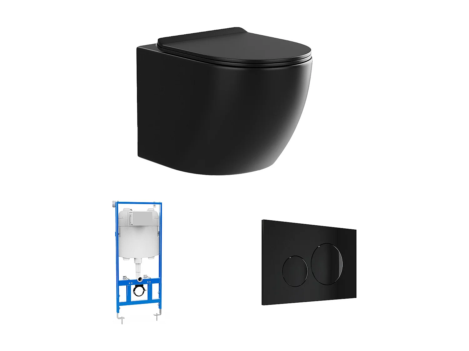 Pack WC suspendu noir mat avec bâti-support et plaque de déclenchement - JAVOINE