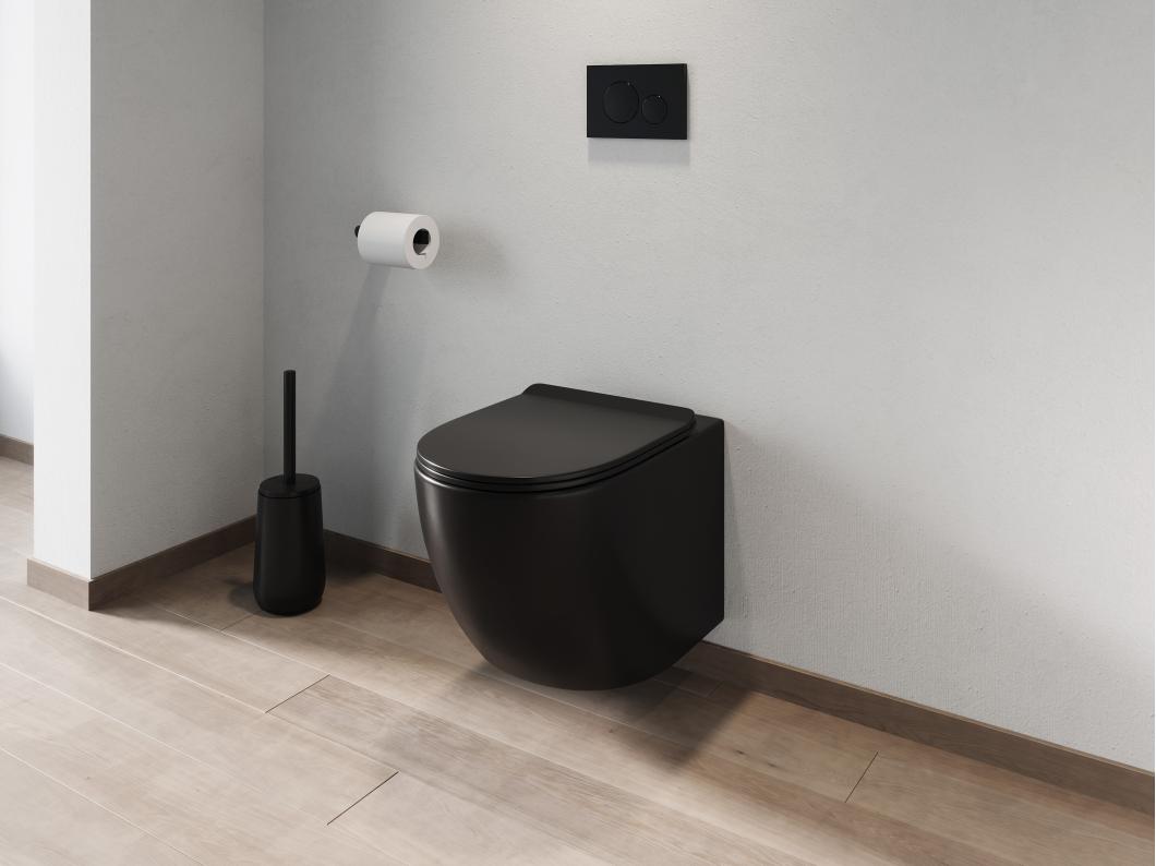Pack sanita suspensa preto mate com suporte incorporado e placa de descarga - JAVOINE