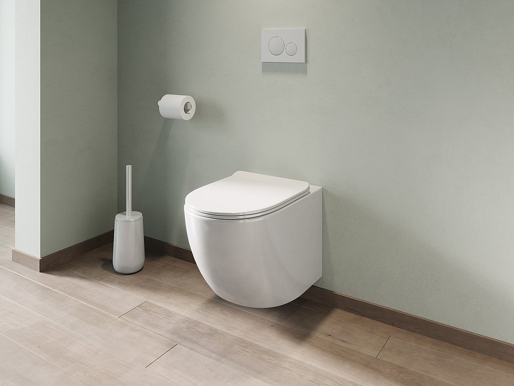 Set: Wand-WC weiß glänzend mit Trägergestell & Betätigungsplatte - JAVOINE