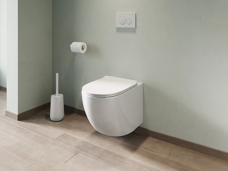 Pack WC suspendu blanc brillant avec bâti-support et plaque de déclenchement - JAVOINE