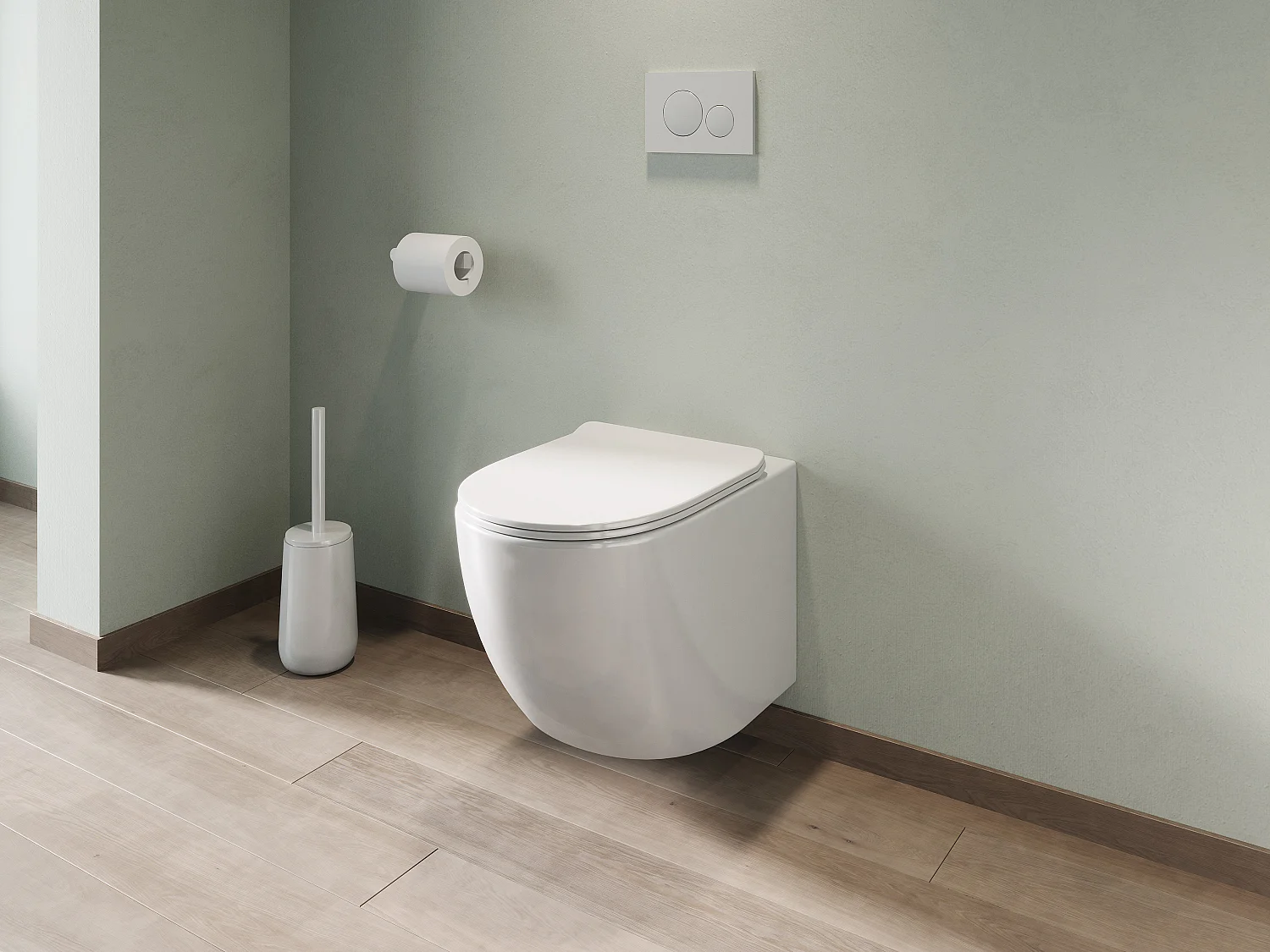 Pack WC suspendu blanc brillant avec bâti-support et plaque de déclenchement - JAVOINE