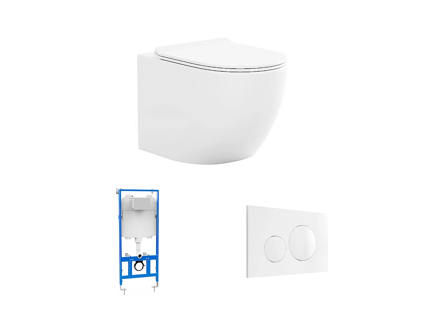 Pack WC suspendu blanc brillant avec bâti-support et plaque de déclenchement - JAVOINE