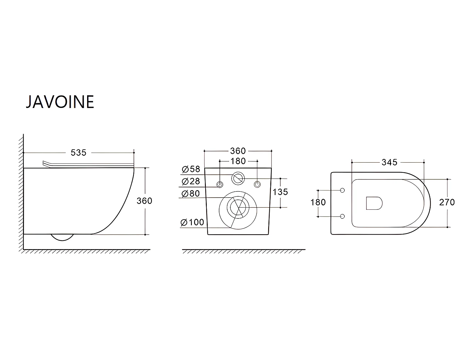 Set voor glanzend witte hang-wc met voorwandsysteem en bedieningsplaat - JAVOINE