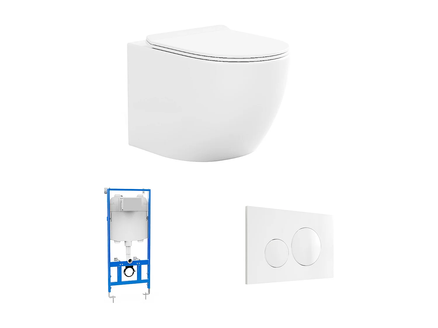 Set voor glanzend witte hang-wc met voorwandsysteem en bedieningsplaat - JAVOINE