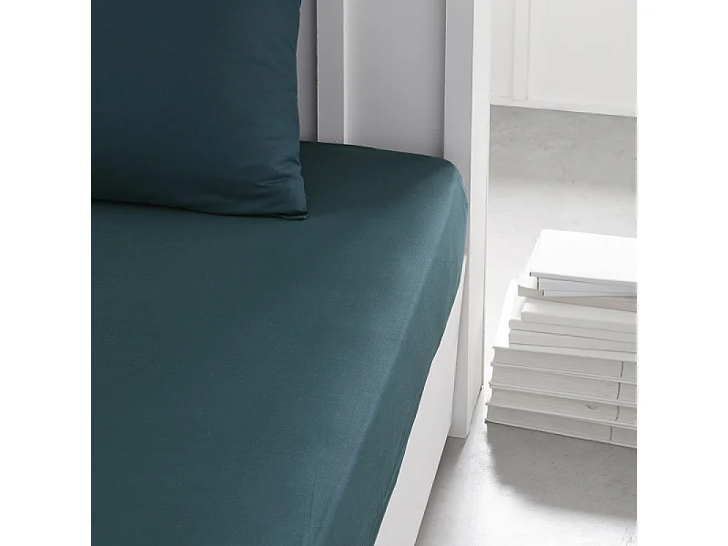 Drap inférieur réglable 100% coton qualité 144 fils, en couleurs unies. Bleu pétrole 160x200cm