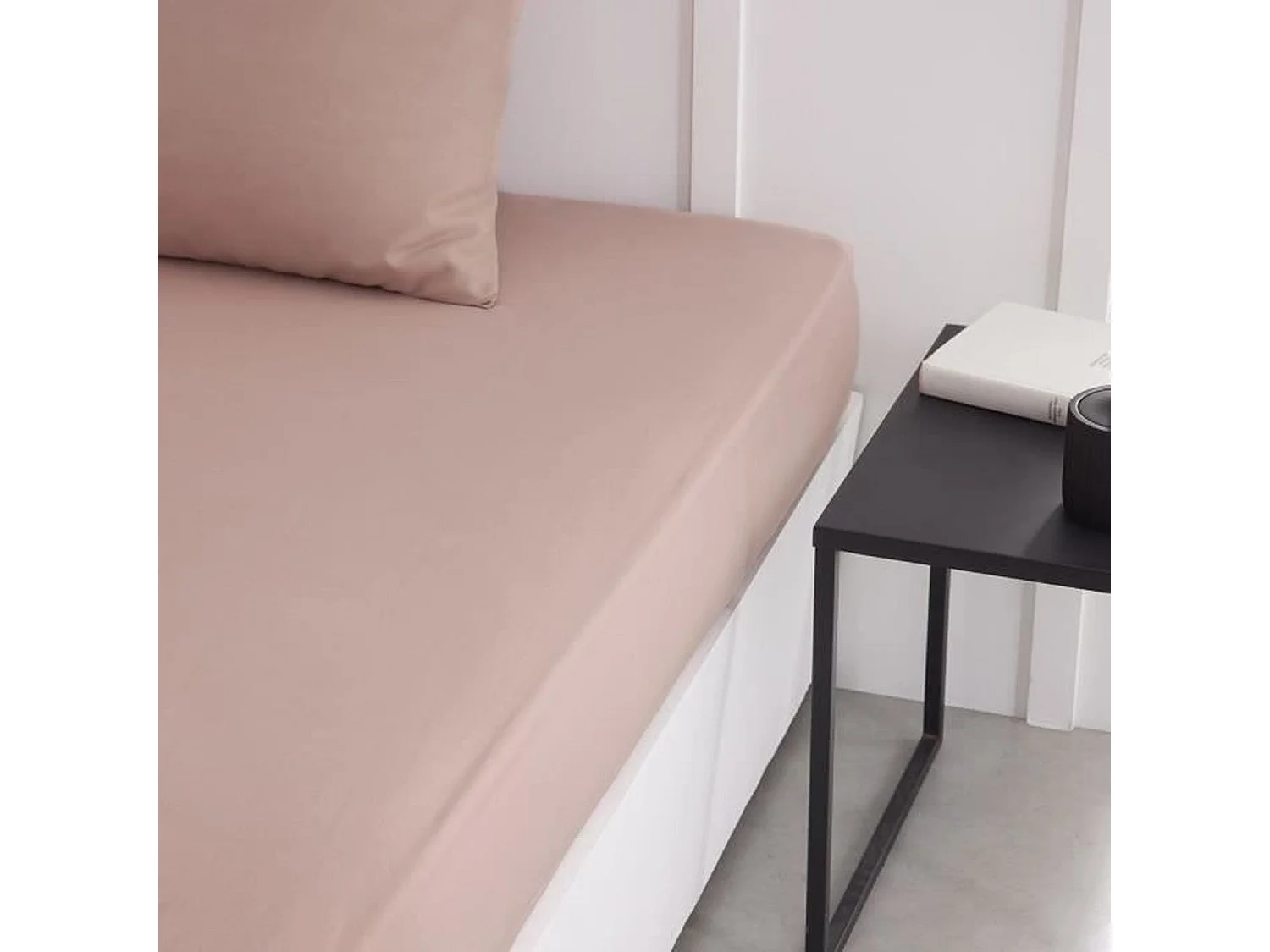 Drap housse uni rose des sables 140 x 190 cm