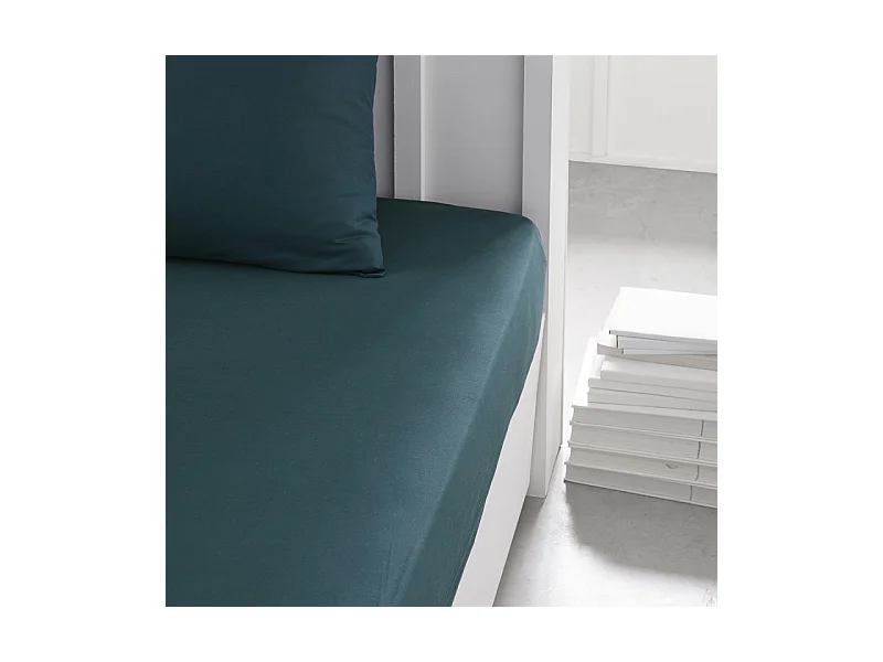 Drap inférieur réglable 100% coton qualité 144 fils, en couleurs unies. Bleu pétrole 135x200cm