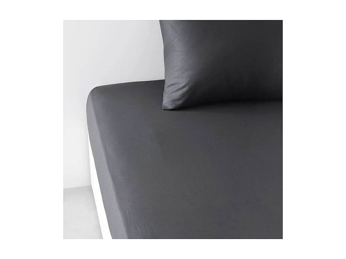 Drap inférieur réglable 100% coton qualité 144 fils, en couleurs unies. Carbone 160x200cm