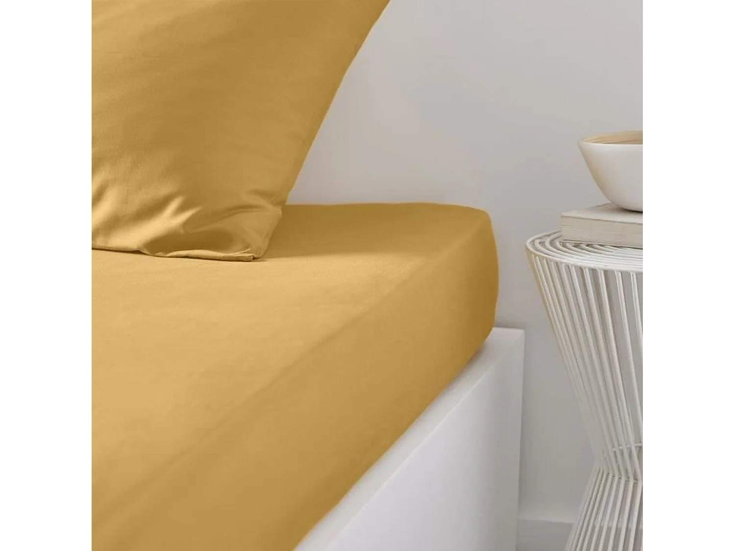 Drap housse uni ocre 140 x 190 cm