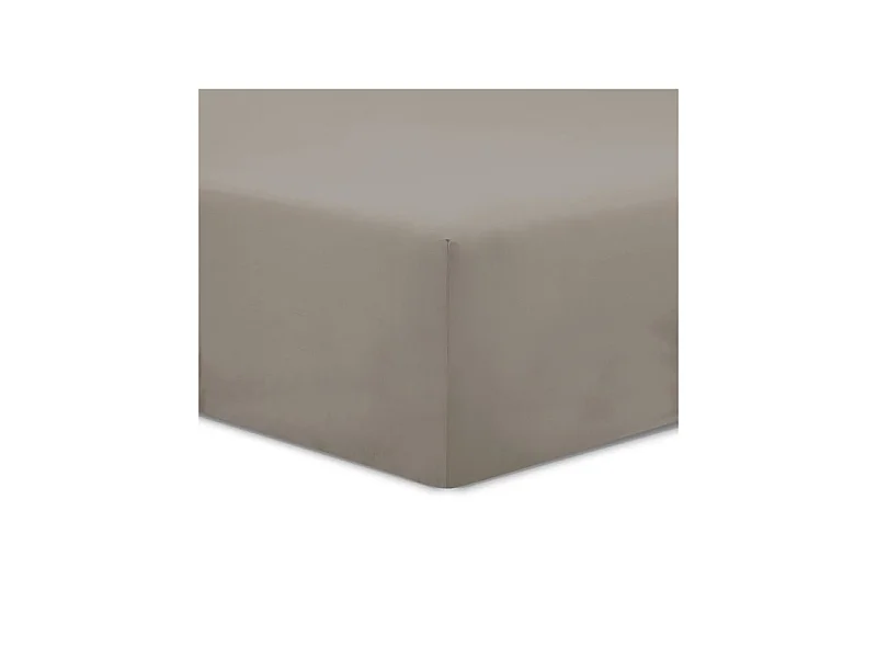 Drap Housse Taupe 180x200cm 100% Coton Vision - Tissage Serré 57 Fils - Lavable 40°