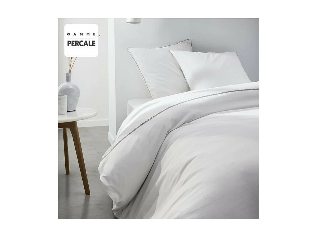 Parrure de lit TODAY Prestige - 240 x 260 cm - 2 personnes - 100% Percale Finition dentelle - Craie