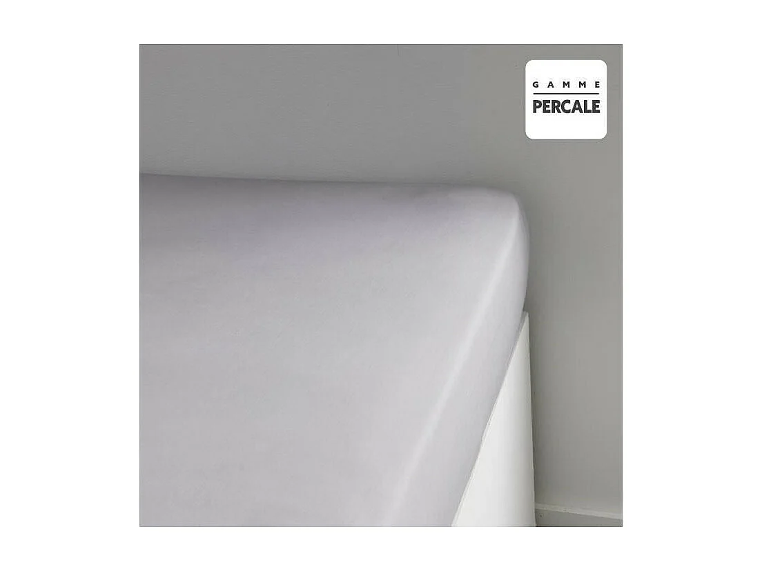 Drap housse  Prestige - 160 x 200+30 cm - 2 personnes - 100% Percale de coton uni - Acier