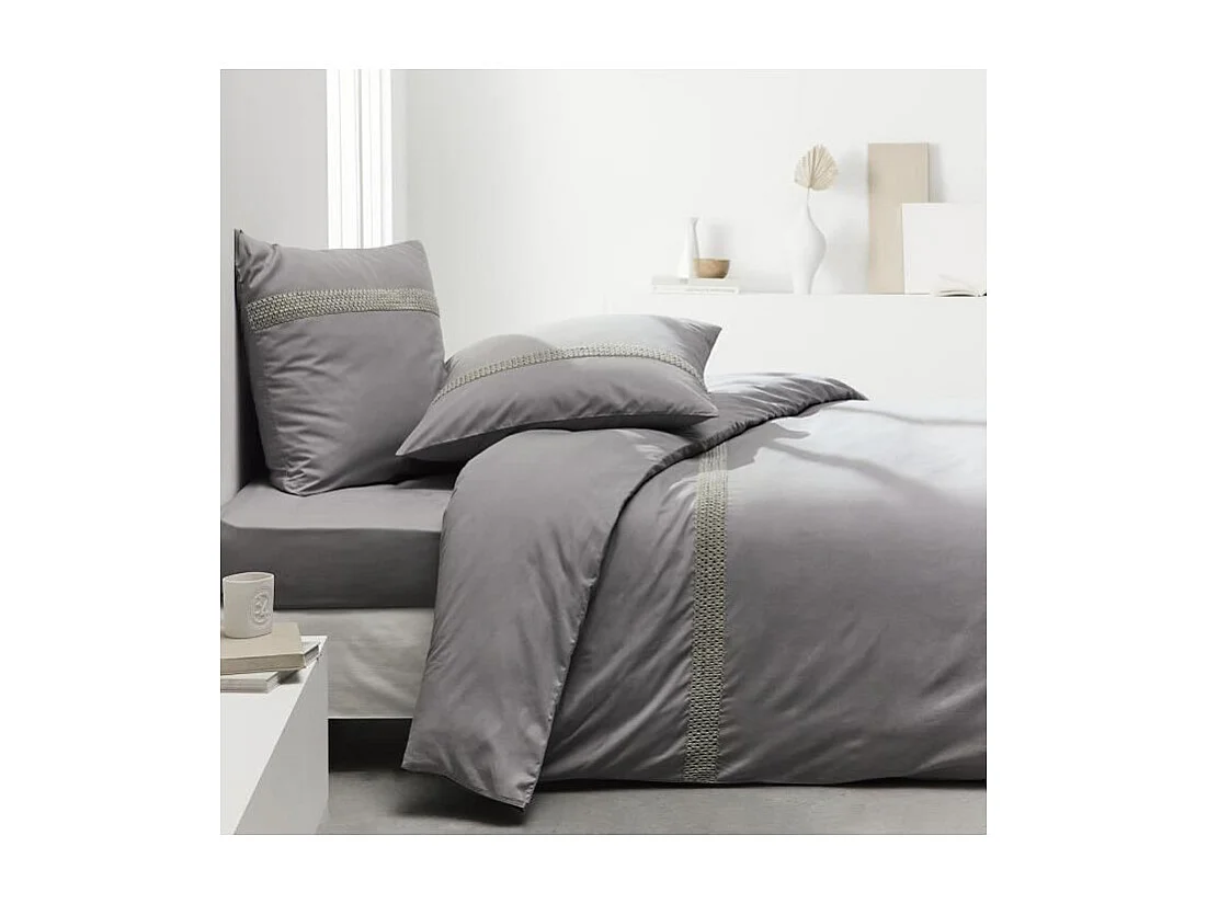 Drap housse  Prestige - 160 x 200+30 cm - 2 personnes - 100% Percale de coton uni - Acier