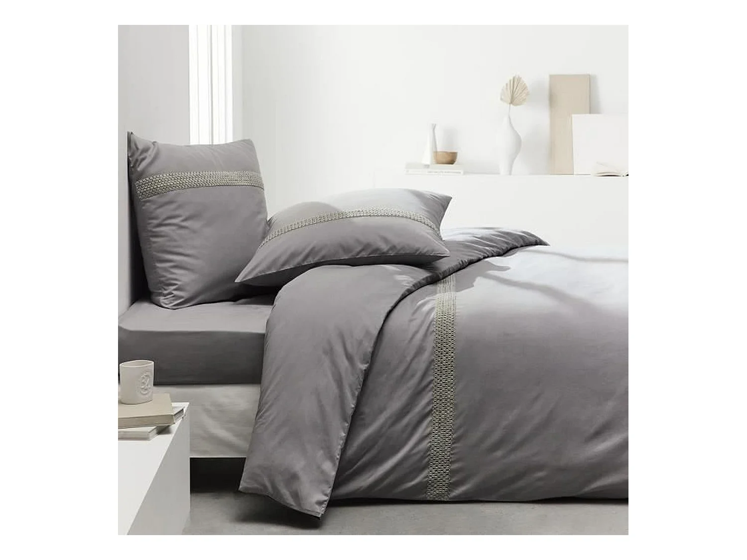 Hoeslaken - 140 x 200 + 30 cm - 100% effen katoen percal - Staal