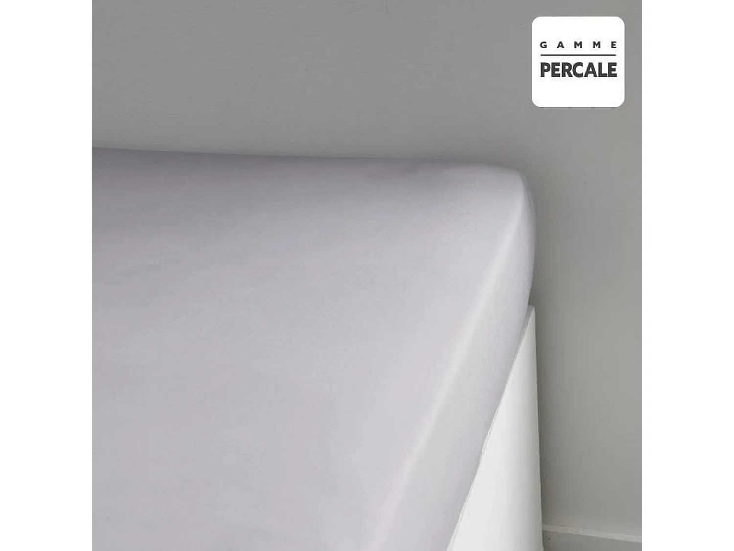 Drap housse - 140 x 200+30 cm - 100% Percale de coton uni - Acier