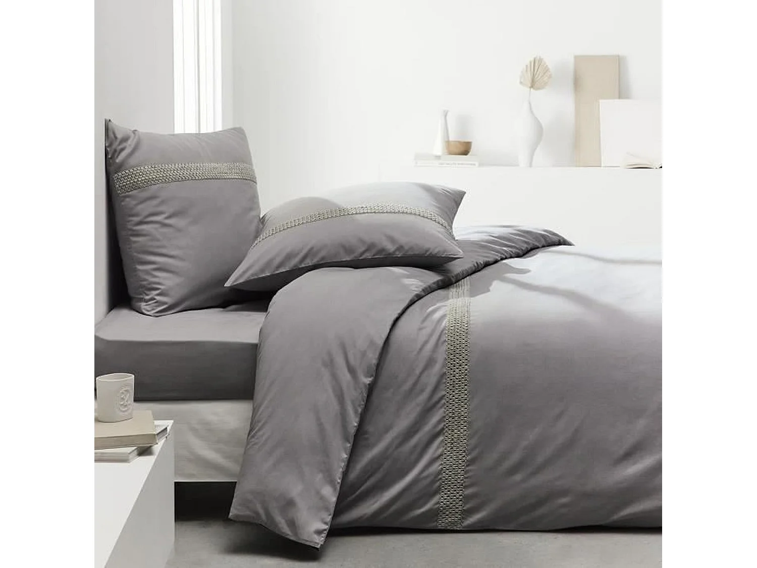 Drap housse - 140 x 200+30 cm - 100% Percale de coton uni - Acier