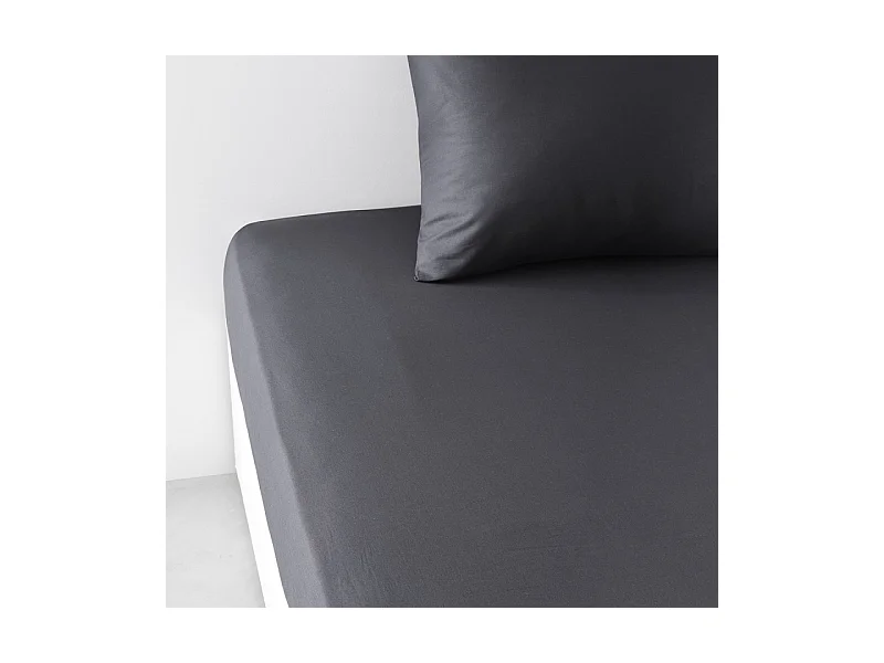Drap inférieur réglable 100% coton qualité 144 fils, en couleurs unies. Carbone 180x200cm