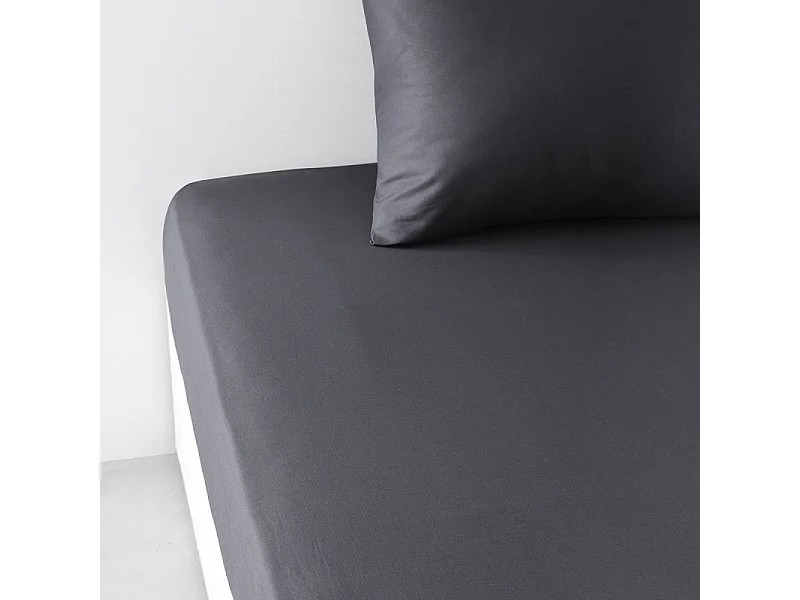 Drap inférieur réglable 100% coton qualité 144 fils, en couleurs unies. Carbone 180x200cm