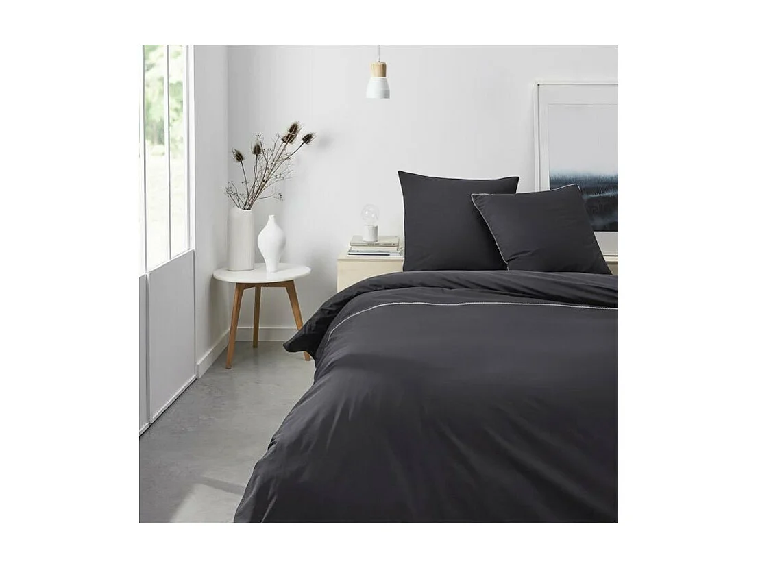 Drap housse  Prestige - 160 x 200+30 cm - 2 personnes - 100% Percale de coton uni - Acier