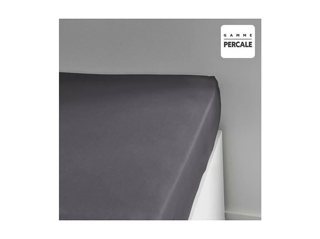 Drap housse  Prestige - 160 x 200+30 cm - 2 personnes - 100% Percale de coton uni - Acier