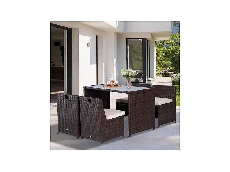 Ensemble Salon de Jardin Encastrable Lorient 5 Pièces Chocolat