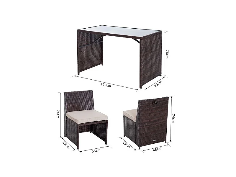 Ensemble Salon de Jardin Encastrable Lorient 5 Pièces Chocolat