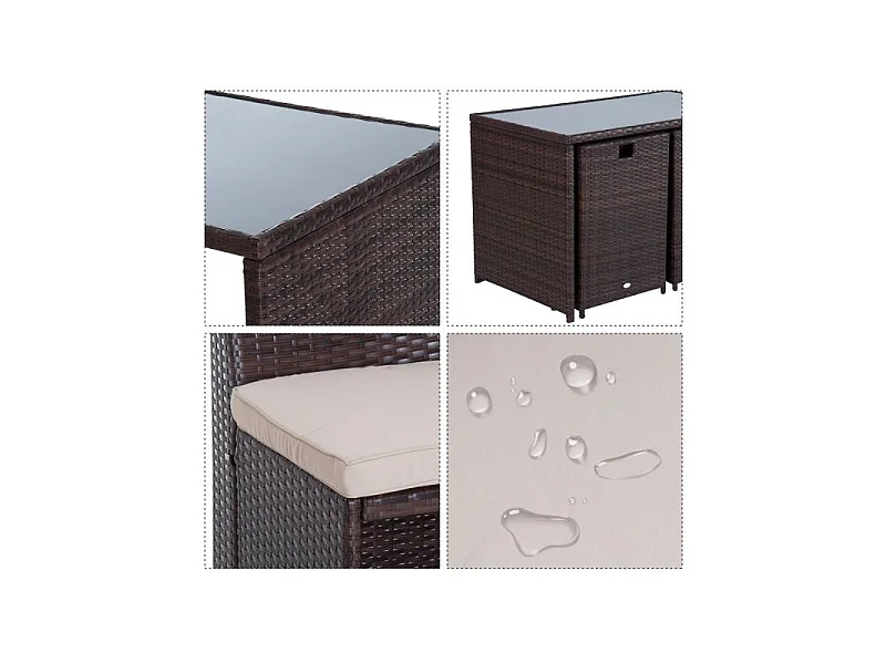 Ensemble Salon de Jardin Encastrable Lorient 5 Pièces Chocolat