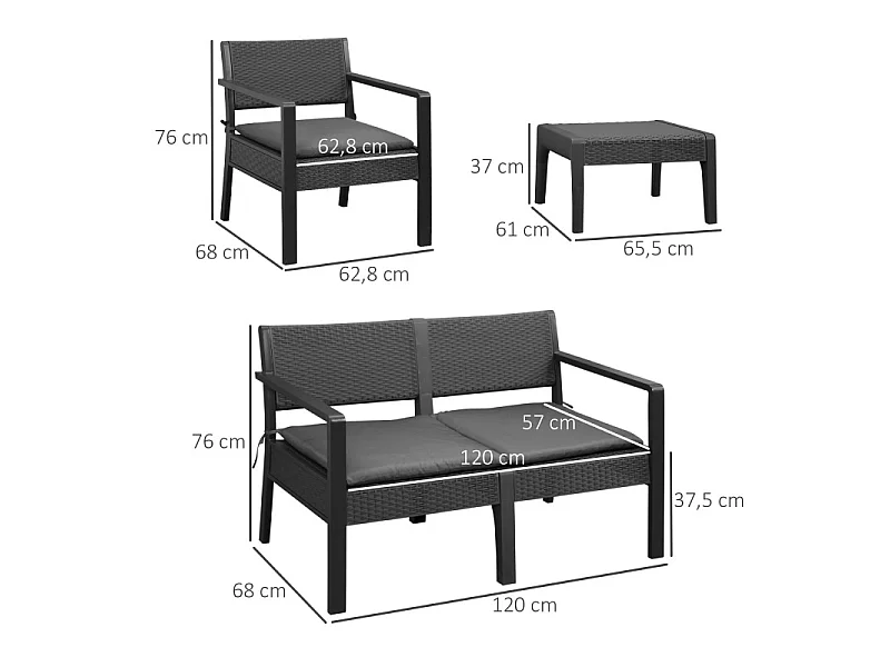 Salon de jardin 4 places ENNIO gris