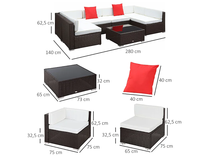 Salon de jardin modulable 6 personnes VERONE brun et blanc