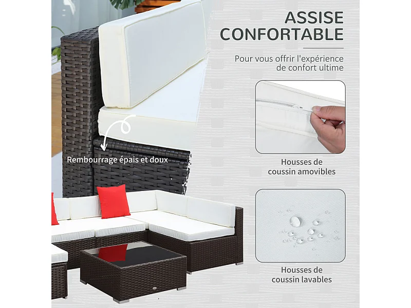 Salon de jardin modulable 6 personnes VERONE brun et blanc