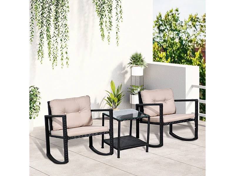 Ensemble de jardin à bascule 2 places MOKA marron et noir