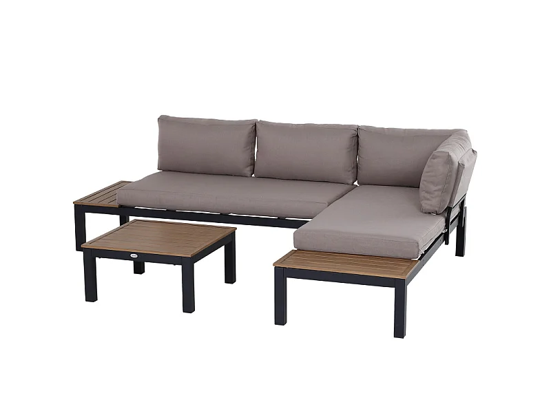 Salon de jardin d'angle 5 places BILLIE brun et noir