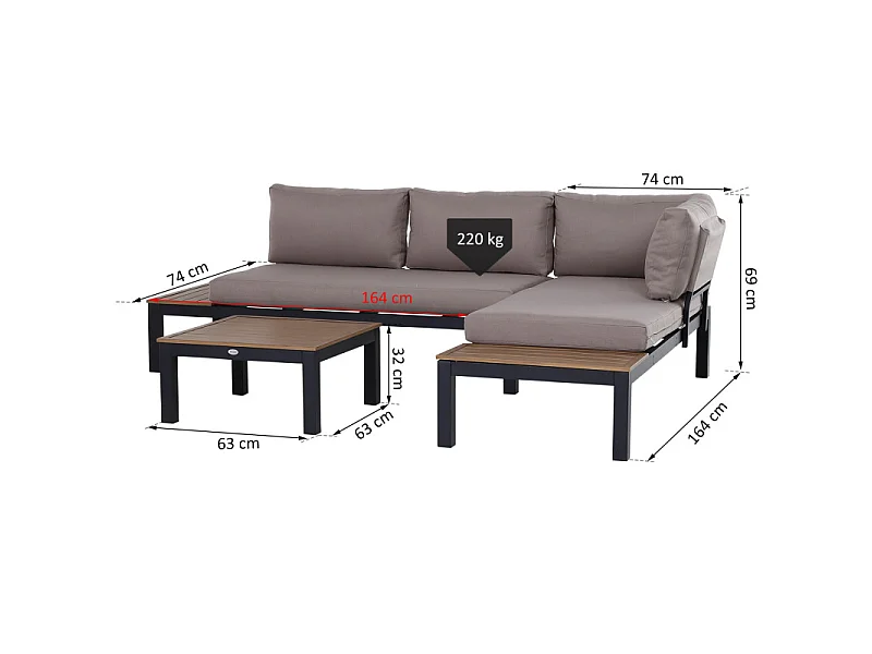 Salon de jardin d'angle 5 places BILLIE brun et noir