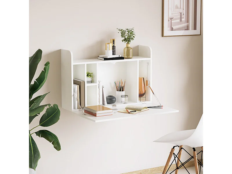 Bureau mural multi-rangement pliable CLOVIS blanc
