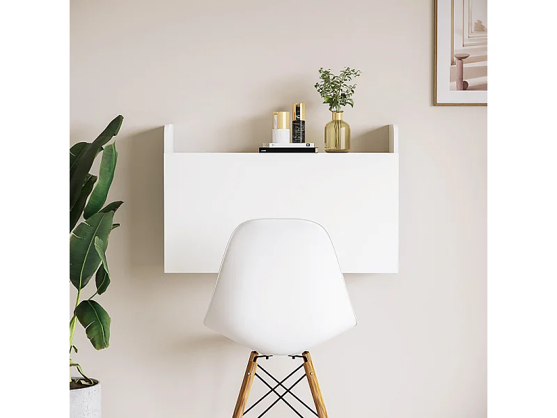 Bureau mural multi-rangement pliable CLOVIS blanc
