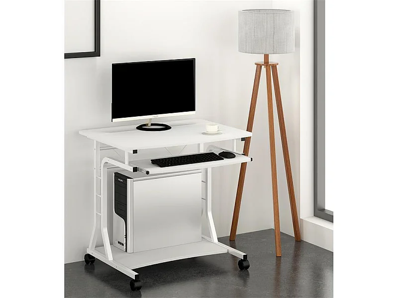 Petit Bureau Informatique - Roulant - Bois Blanc