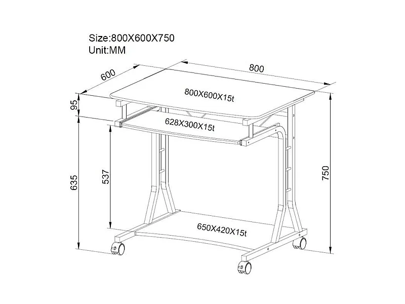 Petit Bureau Informatique - Roulant - Bois Blanc