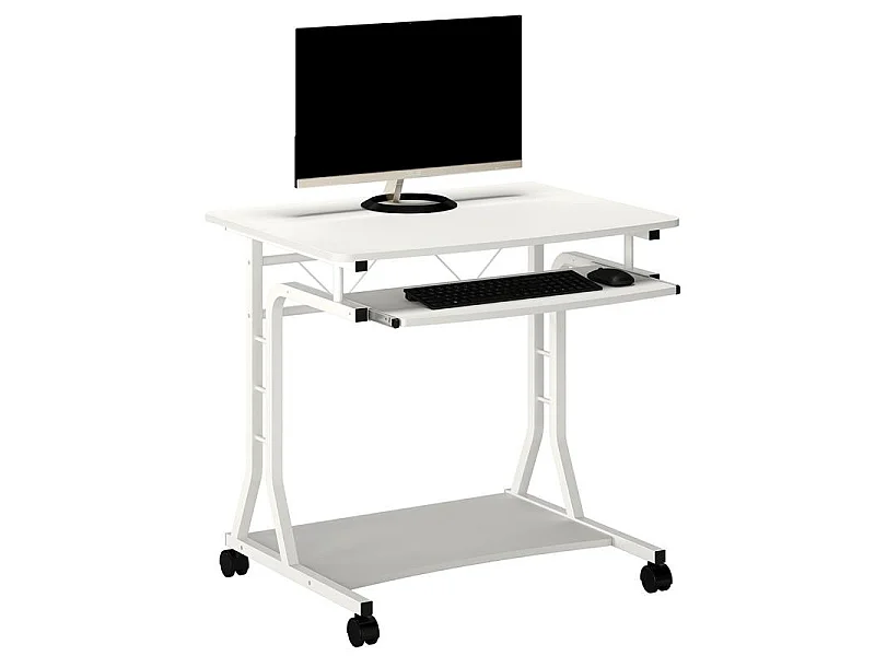 Petit Bureau Informatique - Roulant - Bois Blanc