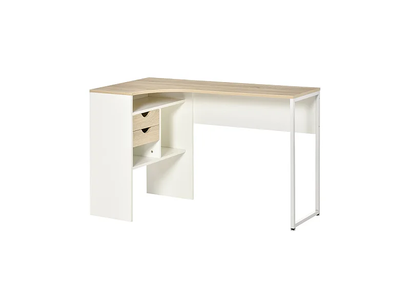 Bureau d'angle avec rangements RONY chêne clair et blanc