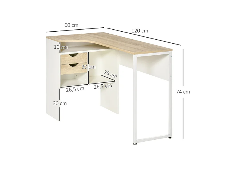 Bureau d'angle avec rangements RONY chêne clair et blanc