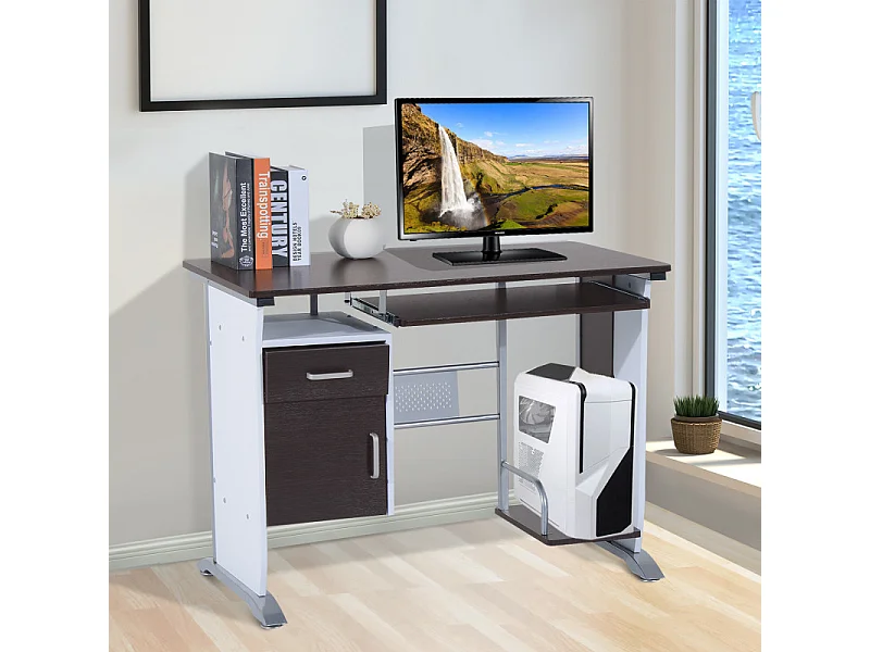 Bureau informatique MDF brun-noir et blanc