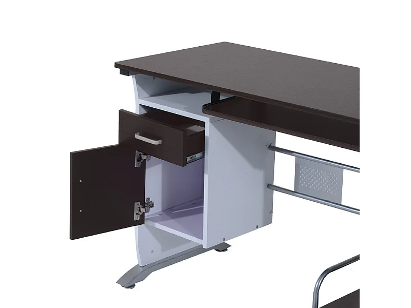 Bureau informatique MDF brun-noir et blanc