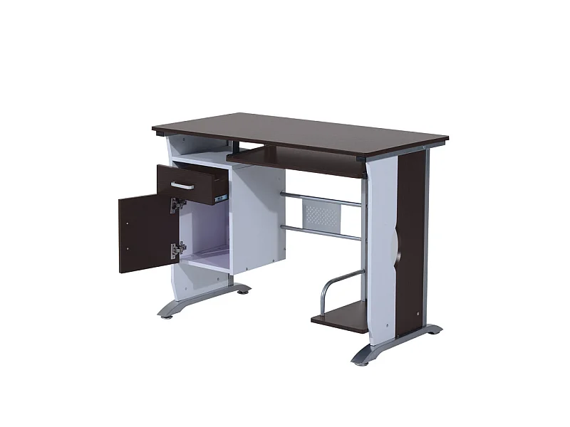 Bureau informatique MDF brun-noir et blanc