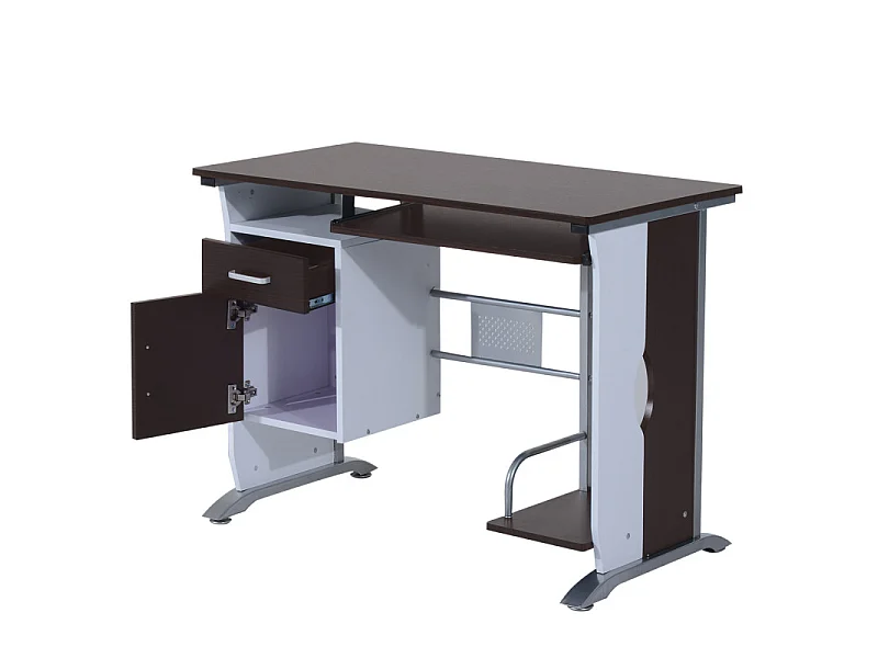 Bureau informatique MDF brun-noir et blanc