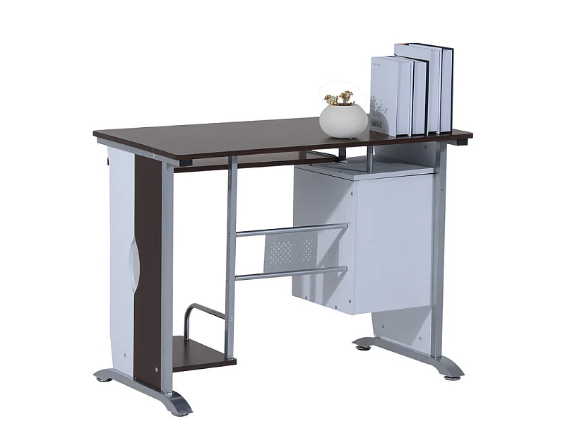 Bureau informatique MDF brun-noir et blanc